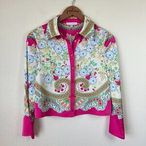 Maison d'Amelie Paris Top Womens XS Pink Retro Floral Paisley Satin Blouse